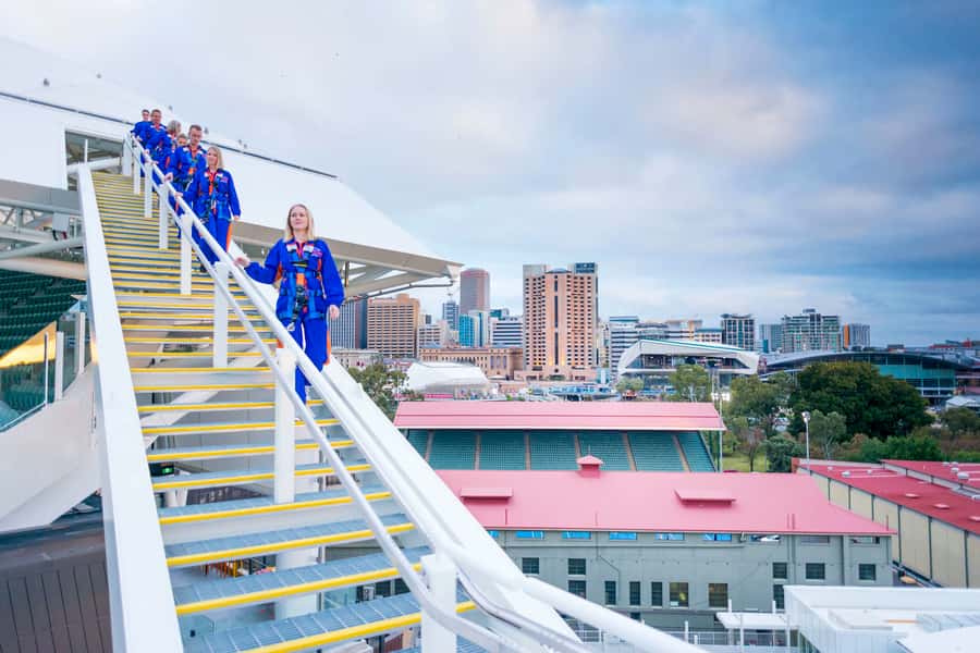 Adelaide: Rooftop Climbing Experience of the Adelaide Oval - The 50-metre lean out at 164 feet: the controlled nerve test
